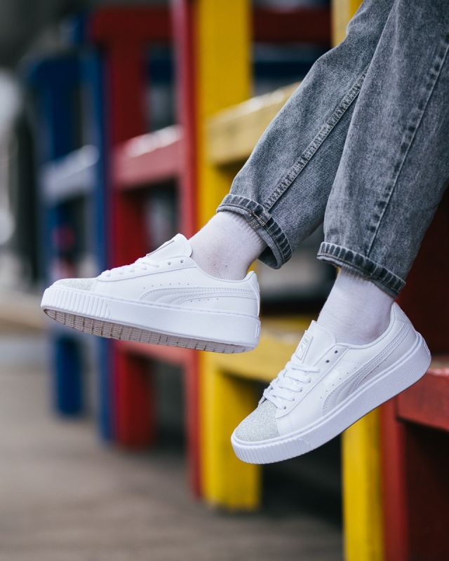 Puma Suede White Silver Toe