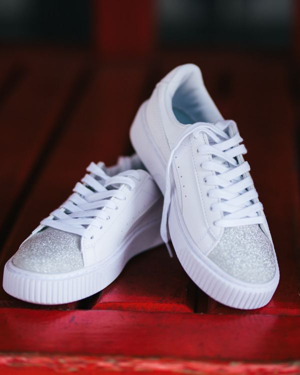 Puma Suede White Silver Toe